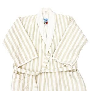 Yves Delorme Striped Sage Green Bath Sleeping Robe Size XL 100% Cotton